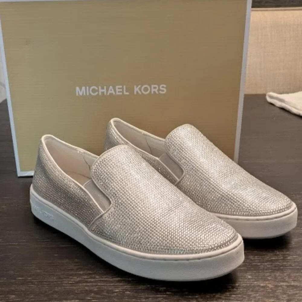 MICHAEL KORS KEATON SLIP ON- LIGHT SLATE w/ HOT FIX STONES - Picture 1 of 8